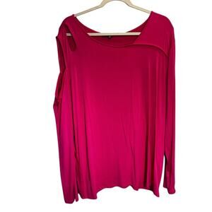 Mod X Women's 3XL Pink Long Sleeve Cold Shoulder Blouse Stretch Round Neck